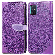 Leather Case Stands Fashionable Pattern Flip Cover Holder S04D for Samsung Galaxy A71 5G Purple