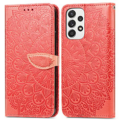 Leather Case Stands Fashionable Pattern Flip Cover Holder S04D for Samsung Galaxy A73 5G Red