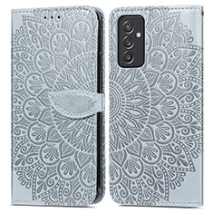 Leather Case Stands Fashionable Pattern Flip Cover Holder S04D for Samsung Galaxy A82 5G Gray