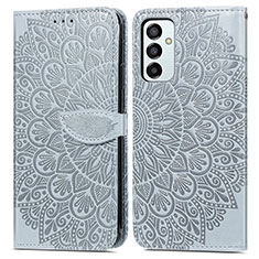 Leather Case Stands Fashionable Pattern Flip Cover Holder S04D for Samsung Galaxy F23 5G Gray