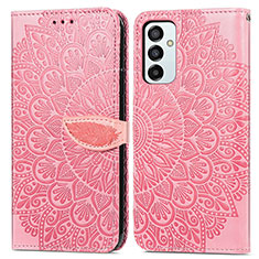 Leather Case Stands Fashionable Pattern Flip Cover Holder S04D for Samsung Galaxy F23 5G Rose Gold