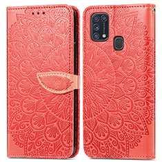 Leather Case Stands Fashionable Pattern Flip Cover Holder S04D for Samsung Galaxy M31 Prime Edition Red