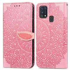 Leather Case Stands Fashionable Pattern Flip Cover Holder S04D for Samsung Galaxy M31 Prime Edition Rose Gold