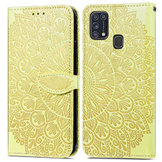 Leather Case Stands Fashionable Pattern Flip Cover Holder S04D for Samsung Galaxy M31 Prime Edition Yellow