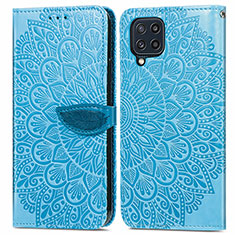 Leather Case Stands Fashionable Pattern Flip Cover Holder S04D for Samsung Galaxy M32 4G Blue