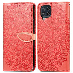 Leather Case Stands Fashionable Pattern Flip Cover Holder S04D for Samsung Galaxy M32 4G Red