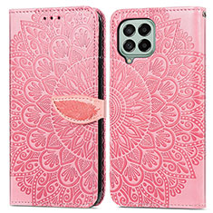 Leather Case Stands Fashionable Pattern Flip Cover Holder S04D for Samsung Galaxy M53 5G Rose Gold