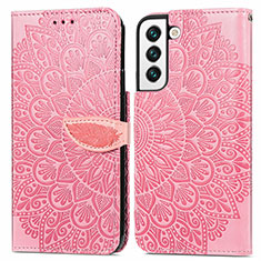 Leather Case Stands Fashionable Pattern Flip Cover Holder S04D for Samsung Galaxy S22 5G Rose Gold