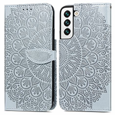 Leather Case Stands Fashionable Pattern Flip Cover Holder S04D for Samsung Galaxy S22 Plus 5G Gray