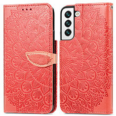 Leather Case Stands Fashionable Pattern Flip Cover Holder S04D for Samsung Galaxy S22 Plus 5G Red