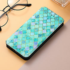 Leather Case Stands Fashionable Pattern Flip Cover Holder S04D for Samsung Galaxy S22 Ultra 5G Green