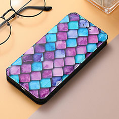 Leather Case Stands Fashionable Pattern Flip Cover Holder S04D for Samsung Galaxy S22 Ultra 5G Purple