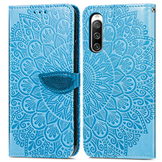 Leather Case Stands Fashionable Pattern Flip Cover Holder S04D for Sony Xperia 10 IV SO-52C Blue