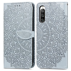 Leather Case Stands Fashionable Pattern Flip Cover Holder S04D for Sony Xperia 10 IV SO-52C Gray