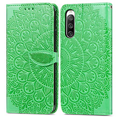 Leather Case Stands Fashionable Pattern Flip Cover Holder S04D for Sony Xperia 10 IV SO-52C Green