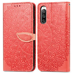 Leather Case Stands Fashionable Pattern Flip Cover Holder S04D for Sony Xperia 10 IV SO-52C Red