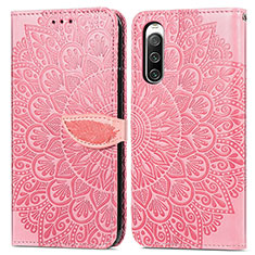 Leather Case Stands Fashionable Pattern Flip Cover Holder S04D for Sony Xperia 10 IV SO-52C Rose Gold