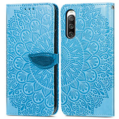 Leather Case Stands Fashionable Pattern Flip Cover Holder S04D for Sony Xperia 10 IV SOG07 Blue