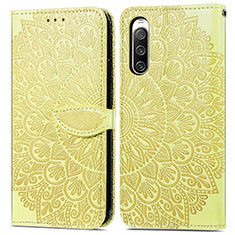 Leather Case Stands Fashionable Pattern Flip Cover Holder S04D for Sony Xperia 10 IV SOG07 Yellow