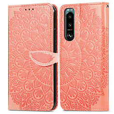 Leather Case Stands Fashionable Pattern Flip Cover Holder S04D for Sony Xperia 5 III SO-53B Orange