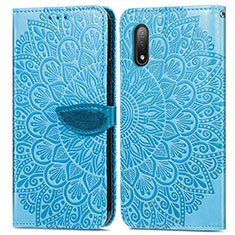 Leather Case Stands Fashionable Pattern Flip Cover Holder S04D for Sony Xperia Ace II SO-41B Blue