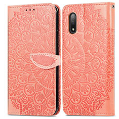 Leather Case Stands Fashionable Pattern Flip Cover Holder S04D for Sony Xperia Ace II SO-41B Orange