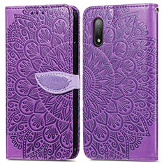 Leather Case Stands Fashionable Pattern Flip Cover Holder S04D for Sony Xperia Ace II SO-41B Purple