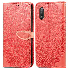 Leather Case Stands Fashionable Pattern Flip Cover Holder S04D for Sony Xperia Ace II SO-41B Red