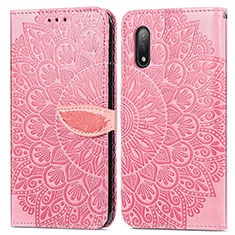 Leather Case Stands Fashionable Pattern Flip Cover Holder S04D for Sony Xperia Ace II SO-41B Rose Gold