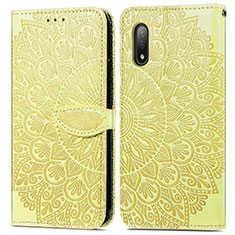 Leather Case Stands Fashionable Pattern Flip Cover Holder S04D for Sony Xperia Ace II SO-41B Yellow