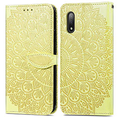 Leather Case Stands Fashionable Pattern Flip Cover Holder S04D for Sony Xperia Ace II Yellow