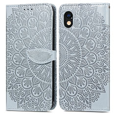 Leather Case Stands Fashionable Pattern Flip Cover Holder S04D for Sony Xperia Ace III SO-53C Gray