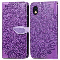 Leather Case Stands Fashionable Pattern Flip Cover Holder S04D for Sony Xperia Ace III SO-53C Purple