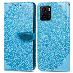 Leather Case Stands Fashionable Pattern Flip Cover Holder S04D for Vivo iQOO U5x Blue