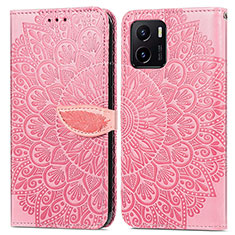 Leather Case Stands Fashionable Pattern Flip Cover Holder S04D for Vivo iQOO U5x Rose Gold