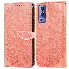 Leather Case Stands Fashionable Pattern Flip Cover Holder S04D for Vivo iQOO Z3 5G Orange