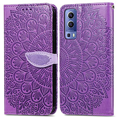 Leather Case Stands Fashionable Pattern Flip Cover Holder S04D for Vivo iQOO Z3 5G Purple