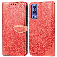 Leather Case Stands Fashionable Pattern Flip Cover Holder S04D for Vivo iQOO Z3 5G Red