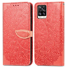 Leather Case Stands Fashionable Pattern Flip Cover Holder S04D for Vivo V20 (2021) Red