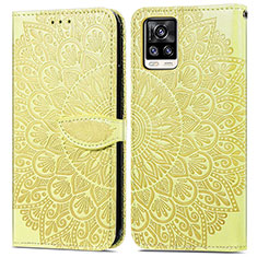 Leather Case Stands Fashionable Pattern Flip Cover Holder S04D for Vivo V20 (2021) Yellow