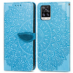 Leather Case Stands Fashionable Pattern Flip Cover Holder S04D for Vivo V20 Blue