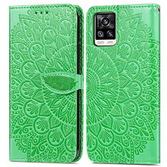 Leather Case Stands Fashionable Pattern Flip Cover Holder S04D for Vivo V20 Green