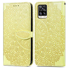 Leather Case Stands Fashionable Pattern Flip Cover Holder S04D for Vivo V20 Yellow