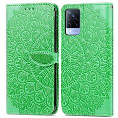 Leather Case Stands Fashionable Pattern Flip Cover Holder S04D for Vivo V21 5G Green