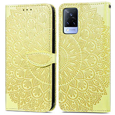 Leather Case Stands Fashionable Pattern Flip Cover Holder S04D for Vivo V21 5G Yellow