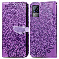 Leather Case Stands Fashionable Pattern Flip Cover Holder S04D for Vivo V21e 4G Purple