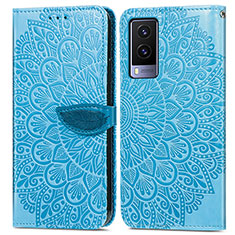 Leather Case Stands Fashionable Pattern Flip Cover Holder S04D for Vivo V21e 5G Blue