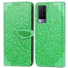 Leather Case Stands Fashionable Pattern Flip Cover Holder S04D for Vivo V21e 5G Green