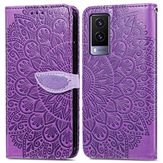 Leather Case Stands Fashionable Pattern Flip Cover Holder S04D for Vivo V21e 5G Purple