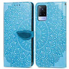 Leather Case Stands Fashionable Pattern Flip Cover Holder S04D for Vivo V21s 5G Blue